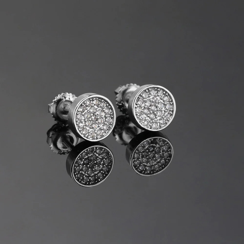 Punk Male HipHop Round Small Screw Back Earring Full White Zircon Stud Earrings For Men Women Gold Silver Color Party Jewelry 250812