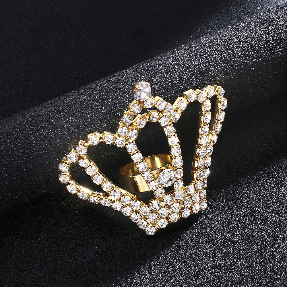 Crystal Crown Ring Adjustable for Women Princess Queen Large Rhinestone Rings Party Wedding Finger Jewelry Accessories 250811