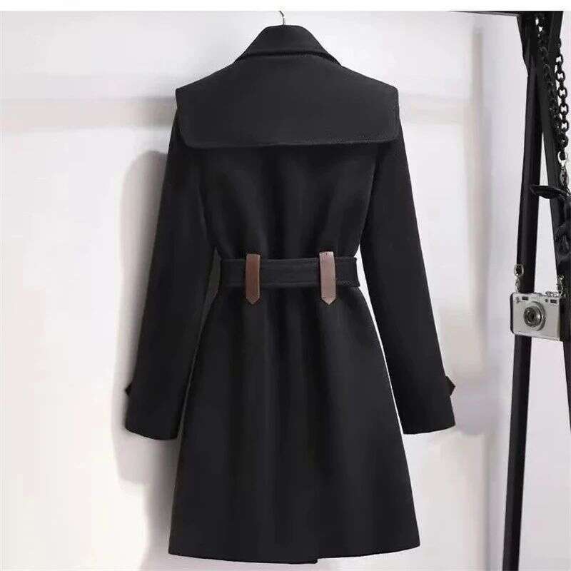 2023 New Autumn And Winter Wool Jacket Womens Clothing Woolen Coats Slim Belt Elegant Long Coat Female Beige Black