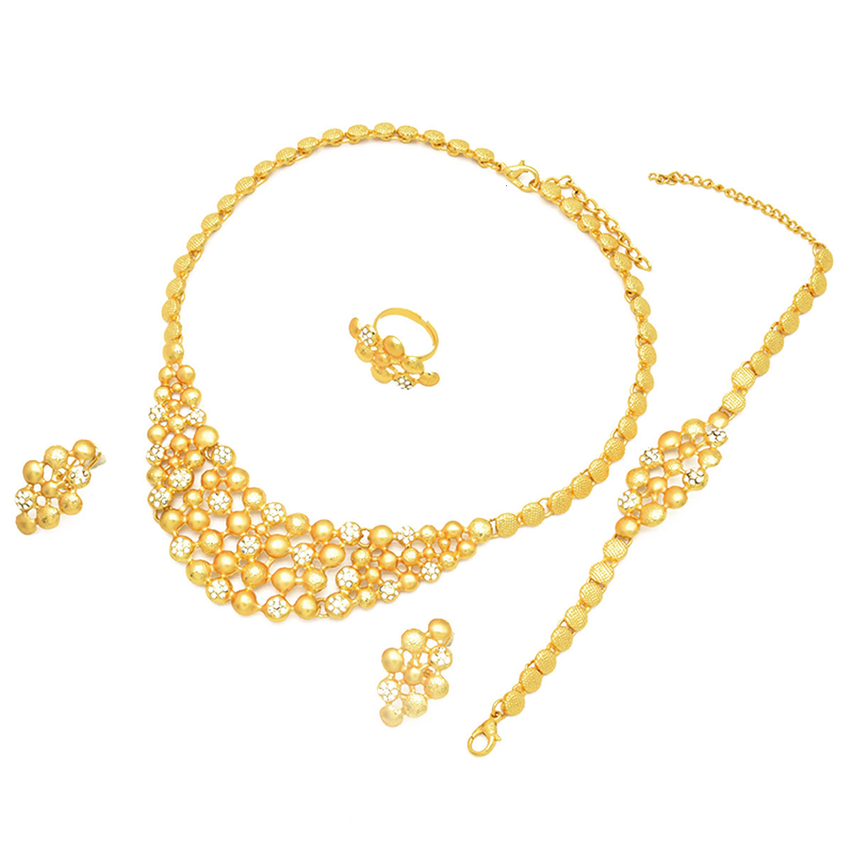 Sunny Costume Jewelry 4-piece set of classic simple earrings necklaces bracelets rings womens brides wedding daily clothing gifts 241014