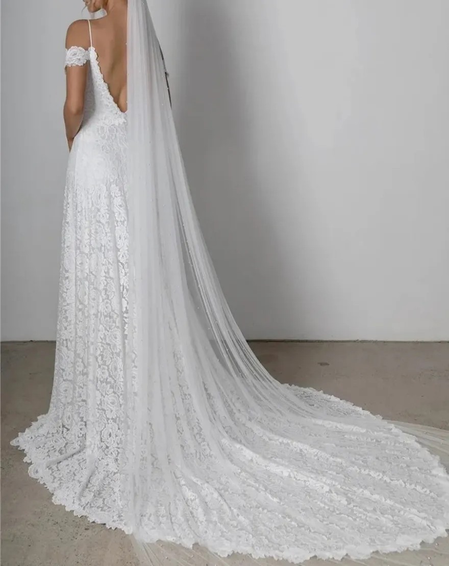 Boho Wedding Dress for Women Bride Slit Off the Shoulder Backless Lace Summer Beach Bridal Gowns Vestidos De Noiva Robes de Mariee