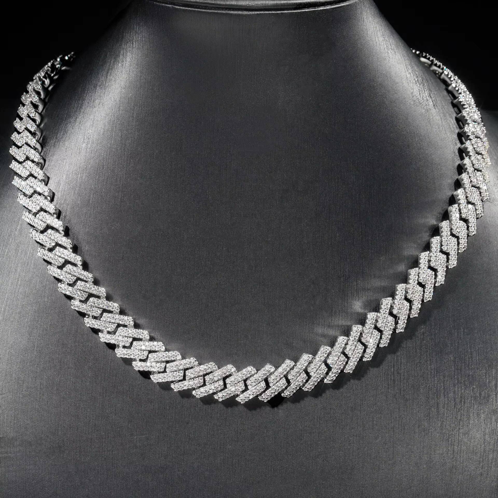 Pass Diamond Tester Hip Hop 925 Sterling Silver White Gold Plated Claw Set Double 2 Row VVS Moissanite 12MM Diamond Cuban Chains