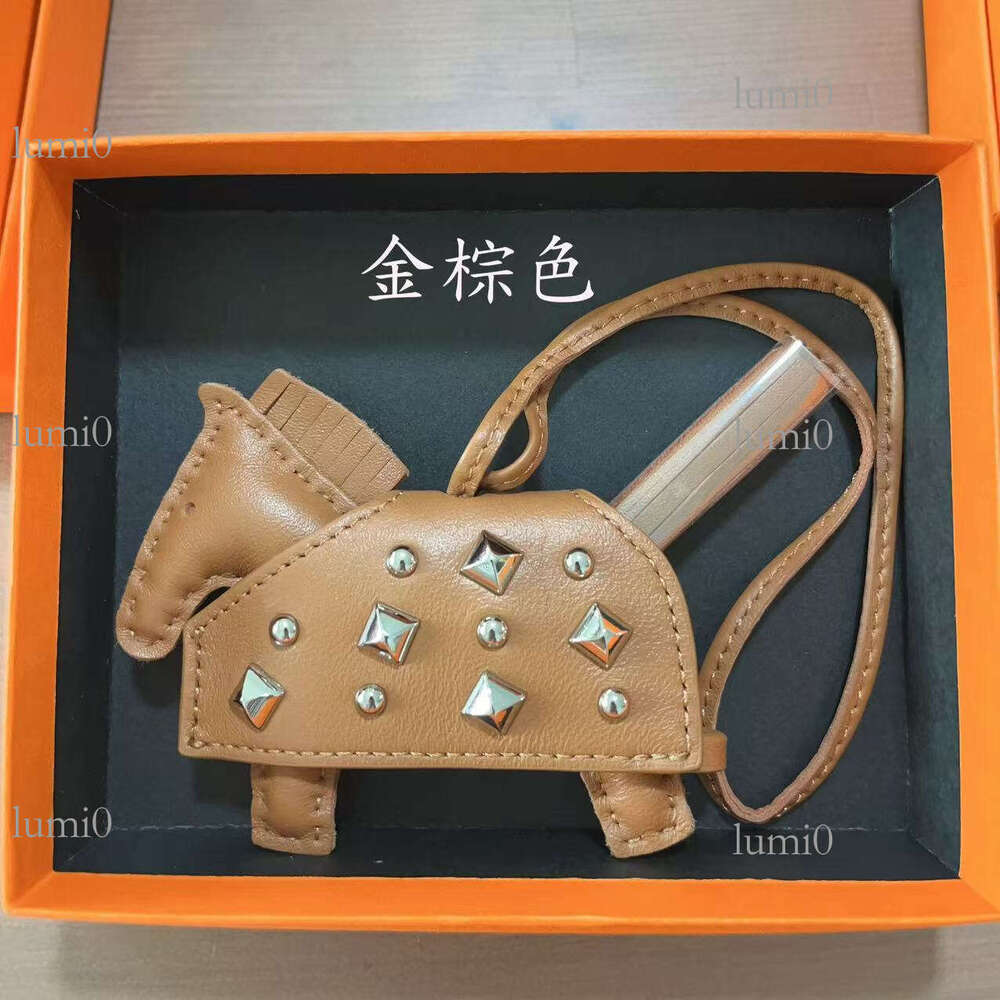 Personalized Rivet Genuine Leather Pony Charm Keychain Bag Decoration Gift Tassel Car Rearview Mirror Pendant