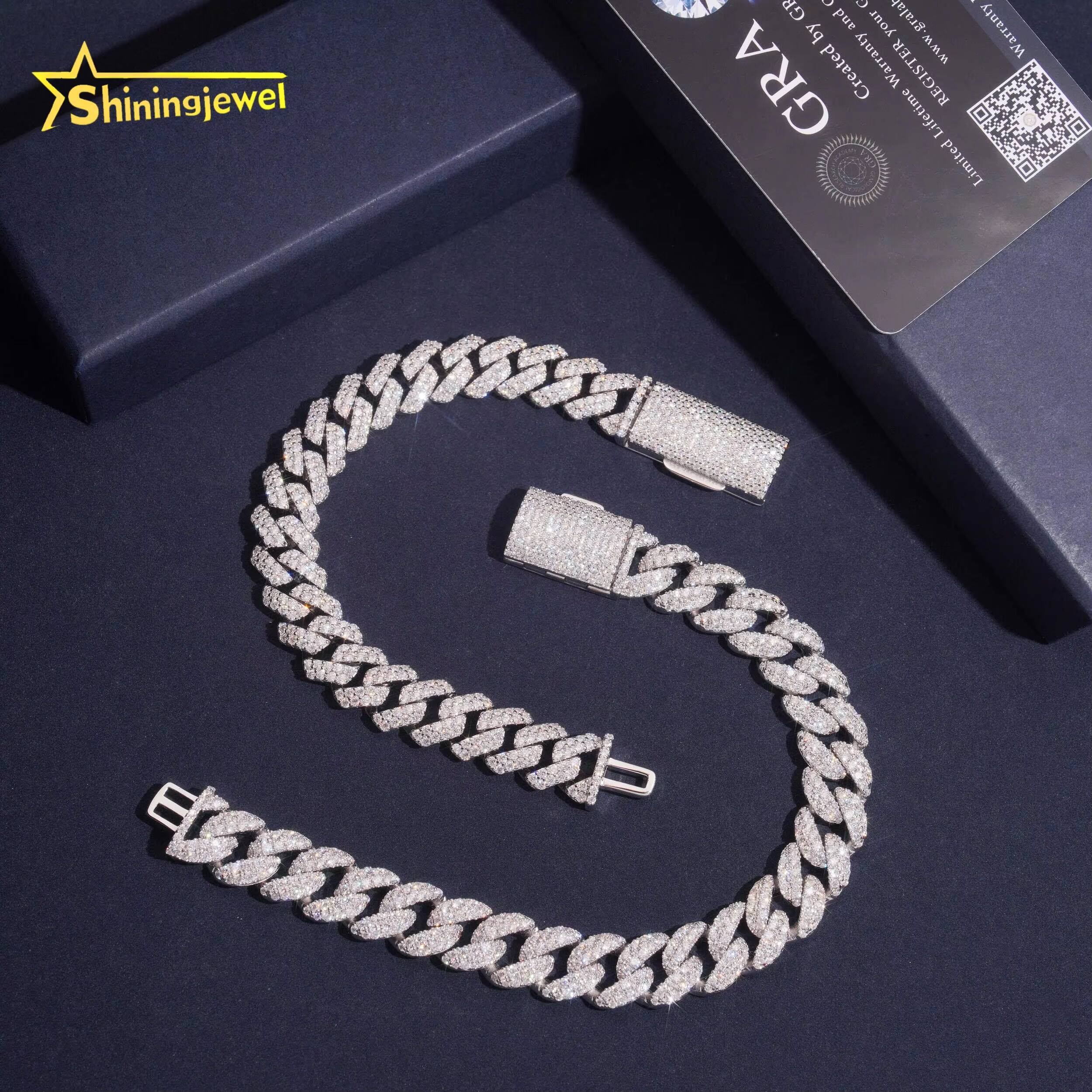 Hip Hop Jewelry Supplier Over10 Years Experience 50 Designs Ready Stock Glittering S925 Silver 12mm Moissanite Cuban Necklaces