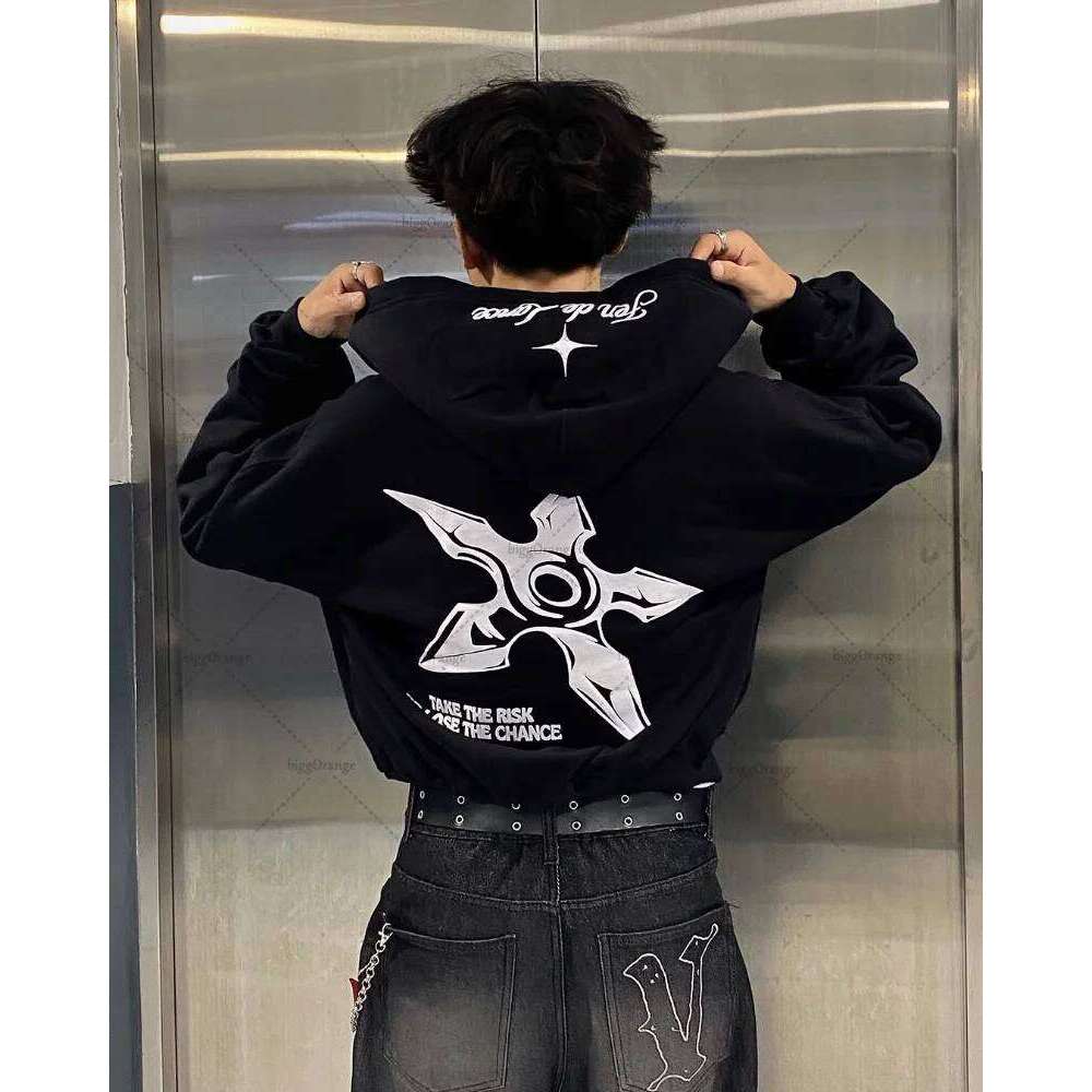 American Retro Dart Pattern Casual Loose Cotton Zipper Hoodie Men Street Hip-Hop Haruku Y2k Fashion Oversized Sweatshirt Women