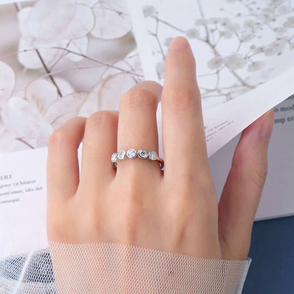 KNOBSPIN D VVS All Moissanite Rings for Women Bubbles Classic Engagement Wedding Band with Certificates 925 Sterling Silver Ring