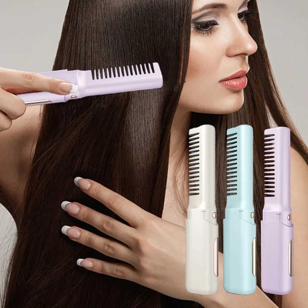 Rechargeable Mini Hair Straightener Type C Charging Constant Temperature Heating Nylon Portable Straightening Brush for Travel W250814