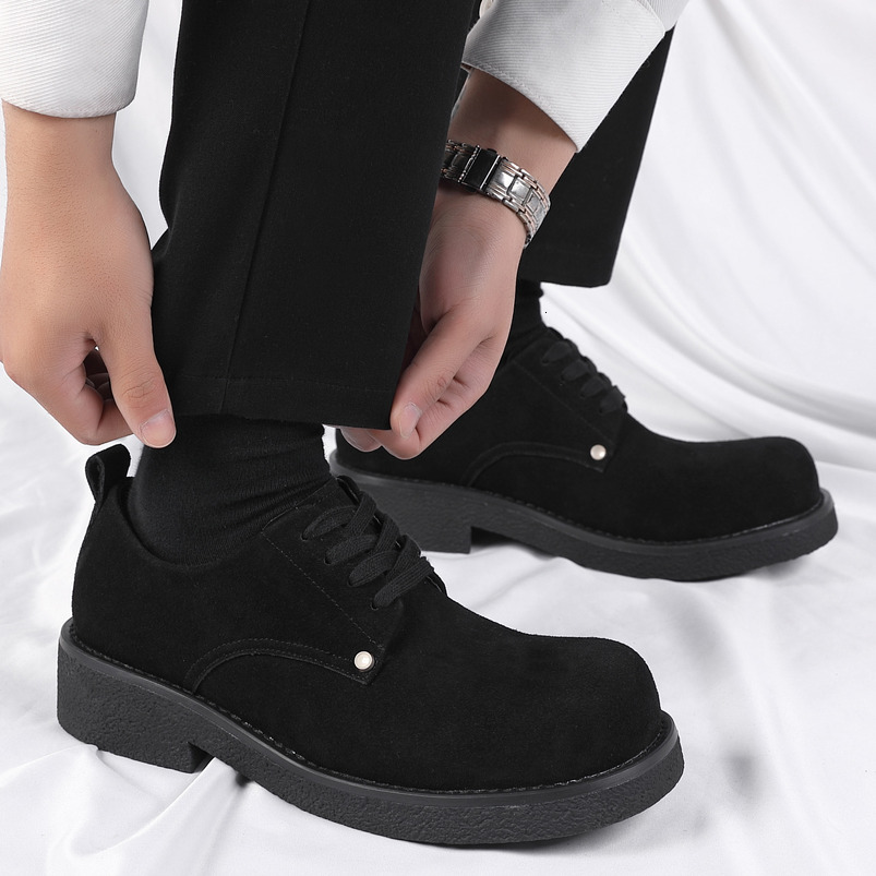 Derby 2025 Spring Big Men's Design British Style Breathable Round Toe Thick Sole Height Increasing Casual Shoes