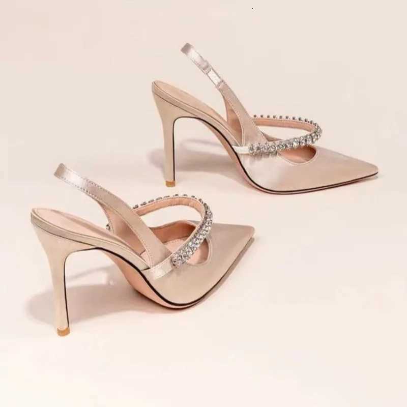 2025 New Womens Water Diamond Slim Heeled Pointed High-heeled Shoes with Headband and Sandals for Womens Singles W250814