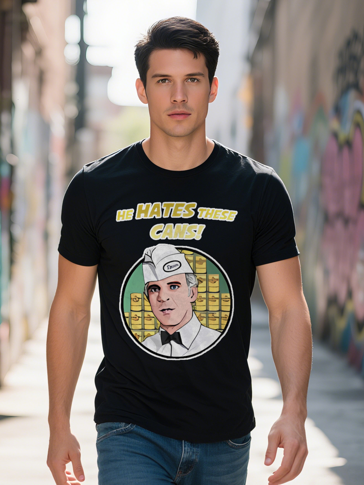 Men s Casual Graphic T Shirt with WE HATES THEM CANS Print Cartoon Design Black Round Neck Summer Tee Regular Fit