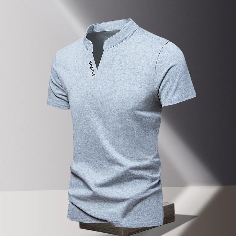 V-neck pure cotton short sleeved mens T-shirt mens sports and leisure T-shirt trendy and simple solid color base shirt 250813