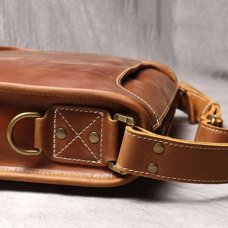 Leathfocus Crazy Horse Shoulder Men's Vintage First Layer Cowhide Leather Crossbody Bag for 12.9-inch Laptop