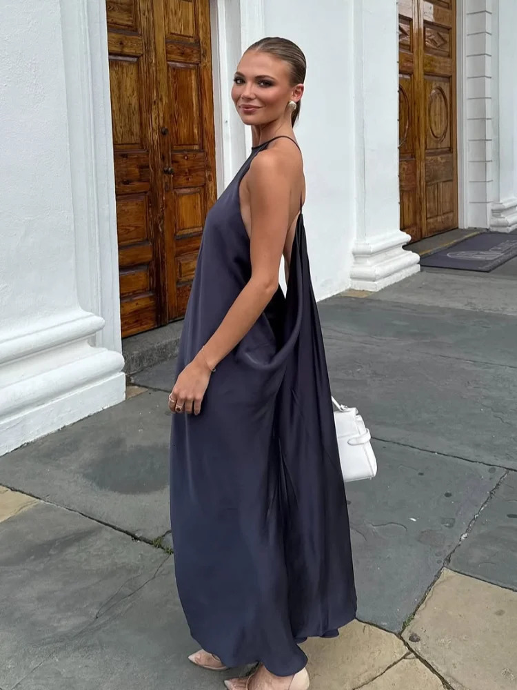 Sexy Halter Womens Dressess Elegant Lace Up Backless Sleeveless Oversize Dress Female Summer Lady Party Robes 250813