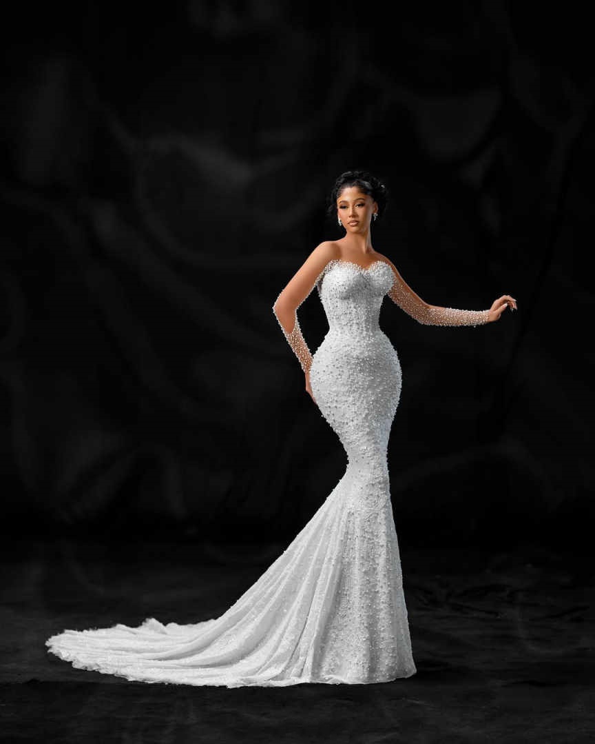 Vintage Mermaid Wedding Dress Sheer Neck Long Sleeves Bridal Gowns Sequins Pearls Sweep Train Dresses Custom Made vestidos de novia