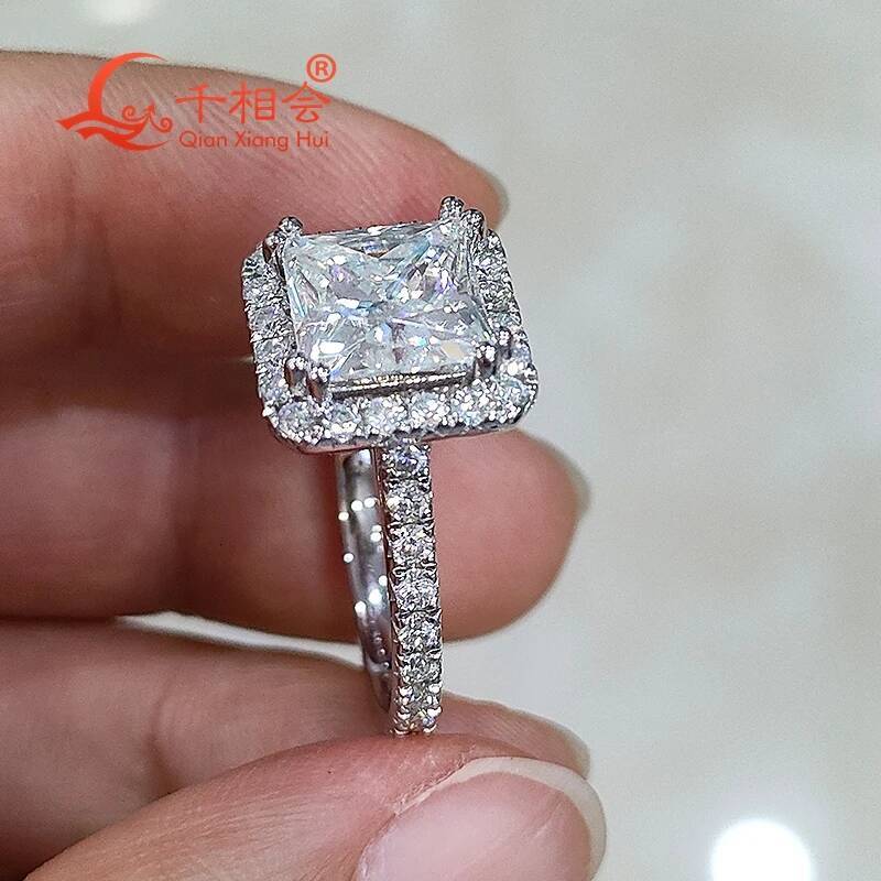 S925 Silver 8x8mm 3ct Square D VVS White Moissanite Ring - Unisex Luxury Style Gift for Dating