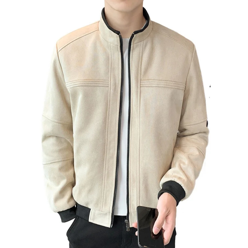 High Quality Fall Mens Fashion Handsome Trend Boutique Suede Coat Deerskin Velvet Casual 100 Stand Collar Jacket 250808