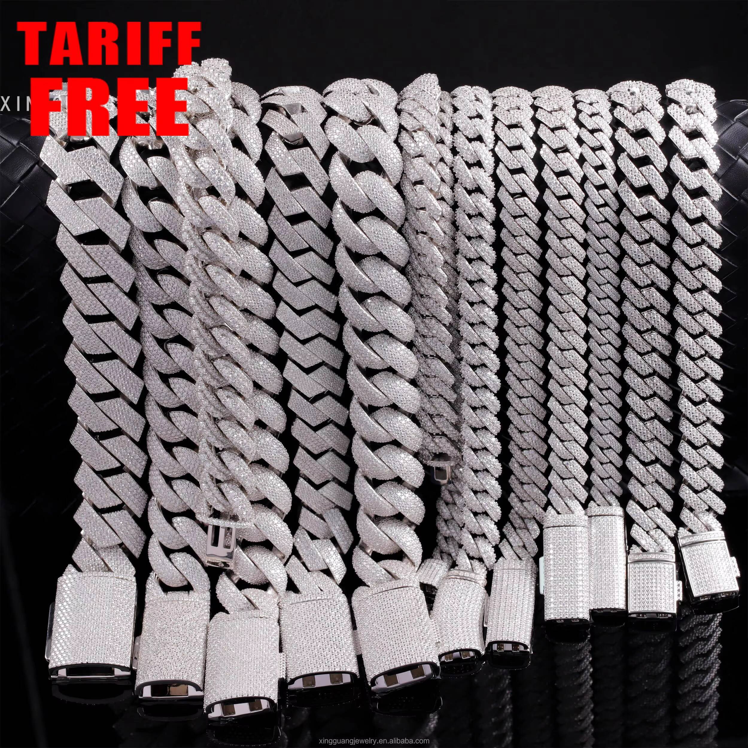 Wholesale Stock 8MM 10MM 12MM 15MM Moissanite Cuban Necklace Men Hip Hop Iced Out VVS Diamond S925 Silver Cuban Link Chain