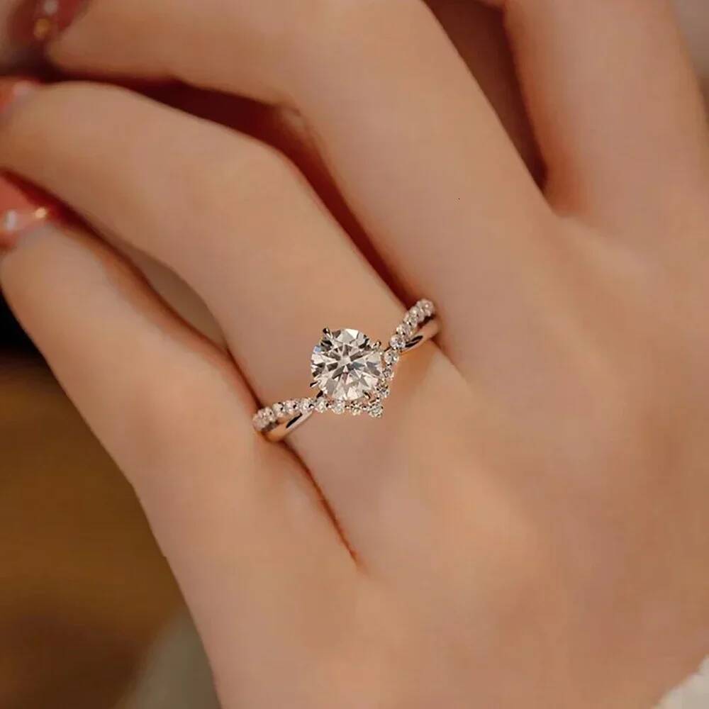 1 Carat 6.5mm Moissanite Diamond Bridal Rings with Gra 925 Sterling Silver Promise Engagement Ring Wedding Band for Women KUTPF