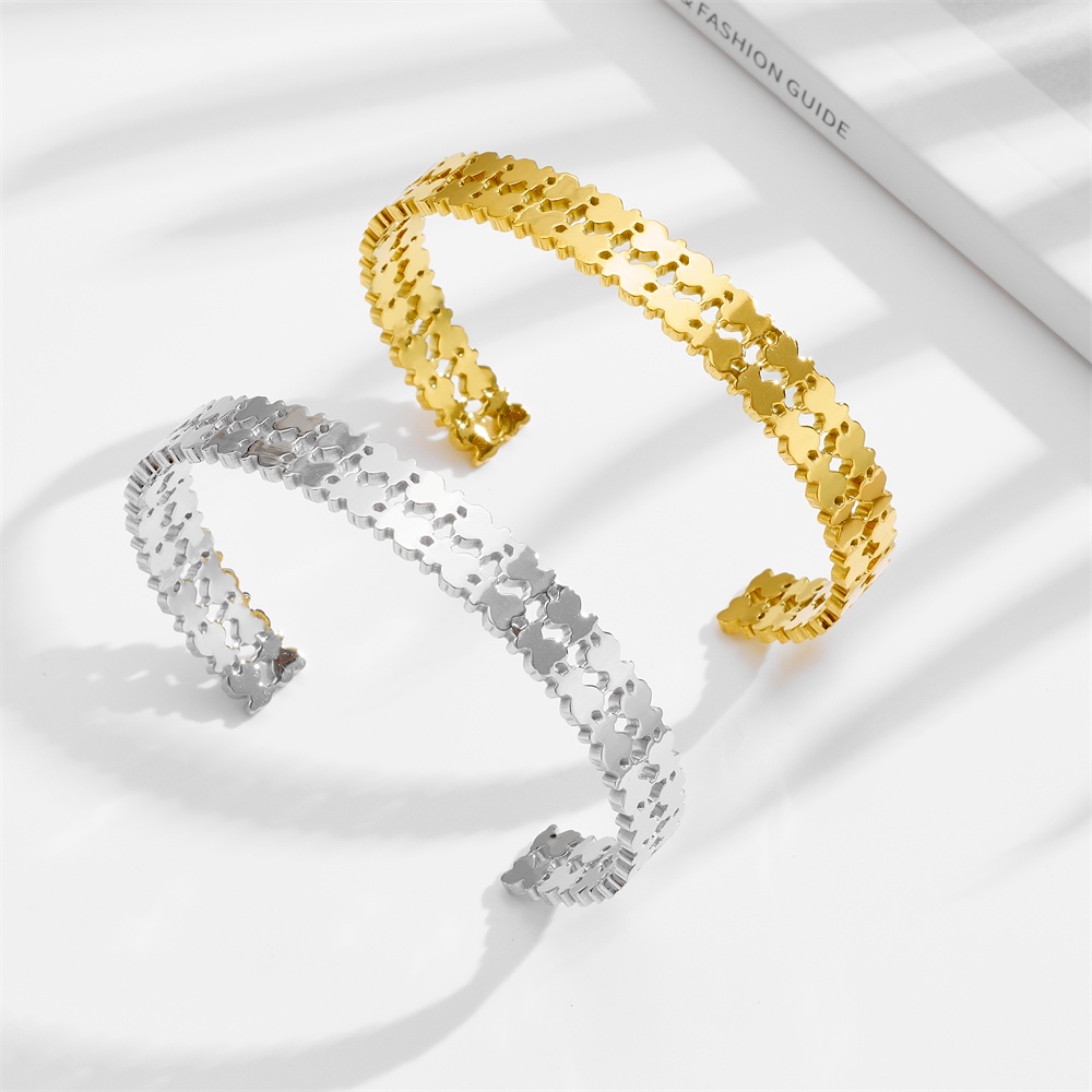 Hot Sale Fashion Women Men Silver Gold Bear Stainless Steel Round White Pearl Open Bangle Bracelets Jewelry Gift