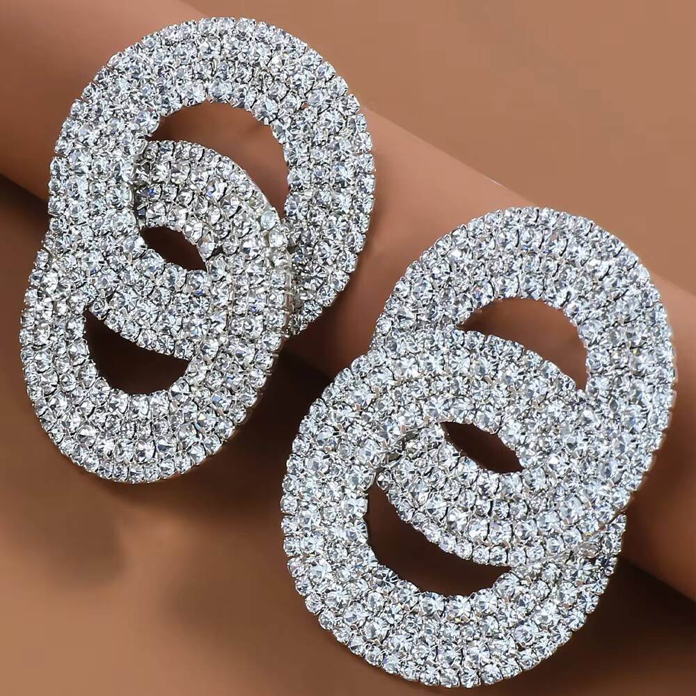 Stonefans Rhinestone Round Earrings for Women Luxurious Girls Exaggerated