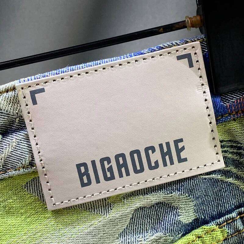 2025 Summer New Trendy Brand Multi Color Jacquard Printed Design Five Part Pants for Men, Loose Straight Denim Shorts