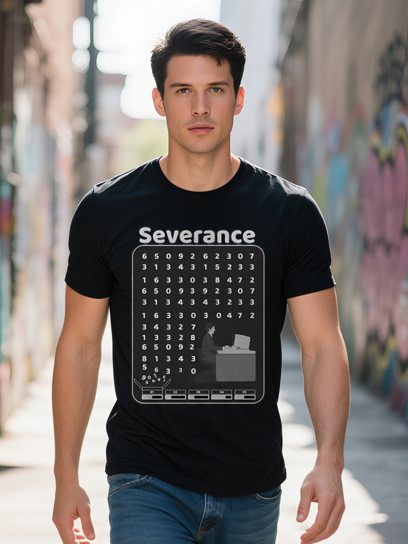 Men s Casual Graphic T Shirt Severance TV Show Inspired Number Matrix Office Chair Print Black Round Neck Summer