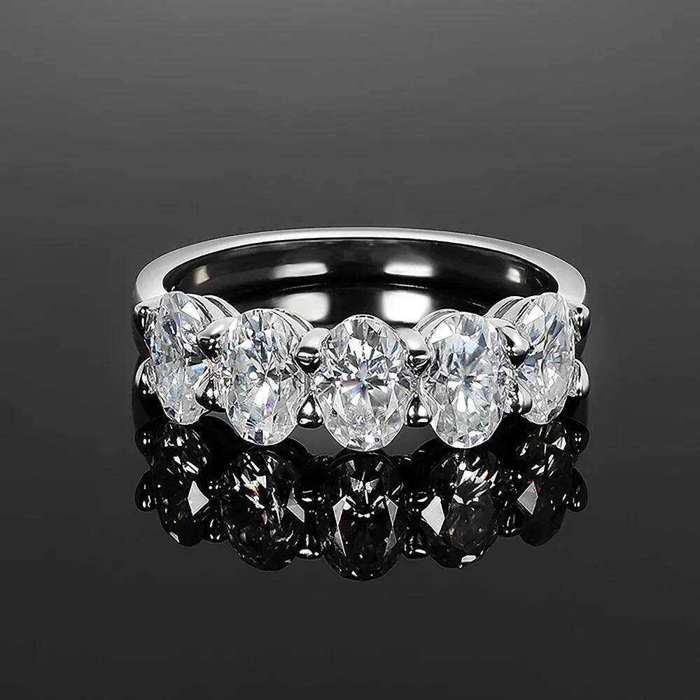 6*4mm Oval Cut Moissanite Engagement Rings 925 Silver Half Eternity Diamond Band Stackable Wedding Ring for Women Fine Jewelry
