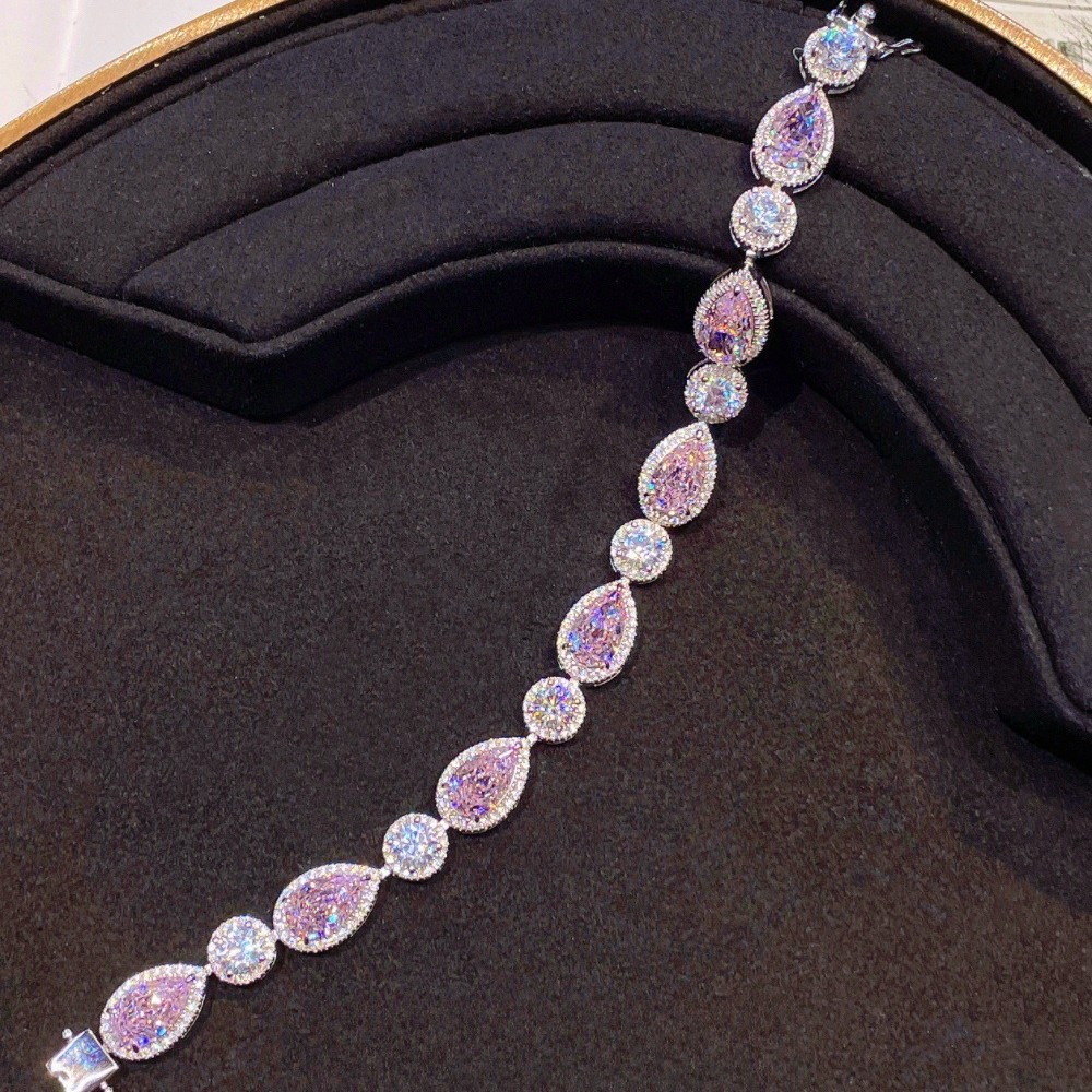 2025 Choucong Classical Jewelry Wedding Bracelets Luxury 18K White Gold Fill Pink Pear Cut 5A Cubic Zircon CZ Diamond Elegant Party Women Bangle For L