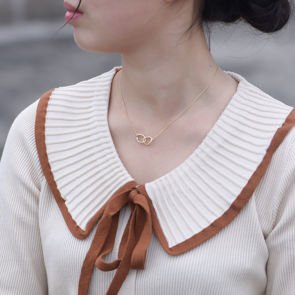 S Pure Sier Geometric Twist Ring Double Buckle Necklace Women's Jewelry Elegant Personality Collarbone Chain Choker