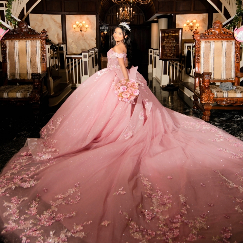 Pink Quinceanera Dresses Off The Shoulder Applique Lace Beads Tull Party Birthday Ball Gown Vestidos De 15 Anos Sweet 16 Dress