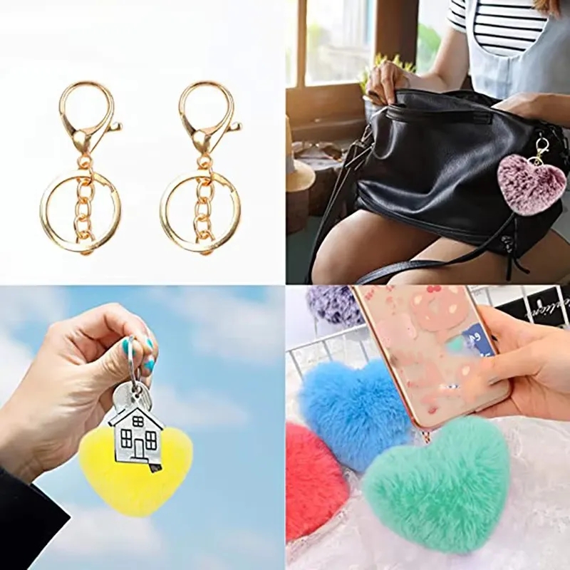 Key Rings Jewelry Heart Shaped Imitation Rabbit Fur Keychains Pom Pom Ball Pendant Keychain Plush Car Keyring Bag Pendent Accessories Promotion Gift