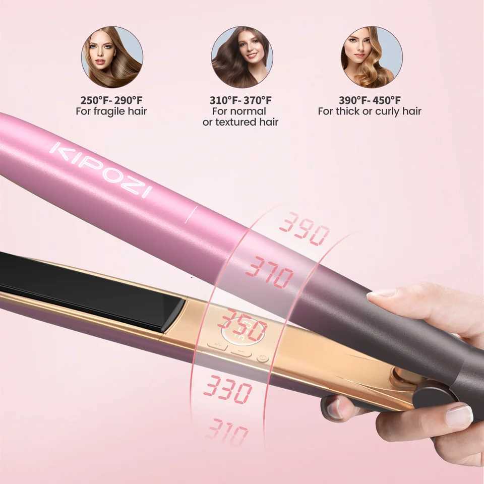 KIPOZI R7 Rose Gold Luxury Hair Straightener Curling Iron Titanium Flat Iron for Different Hair Styles Salon Hair Styling Tool W250814