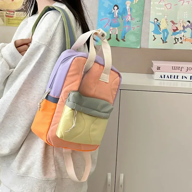 Childrens Casual Fashion Bag Boys and Girls Canvas Two-shoulder Bags Baby Color Matching Quilted Backpack School Bags 250813