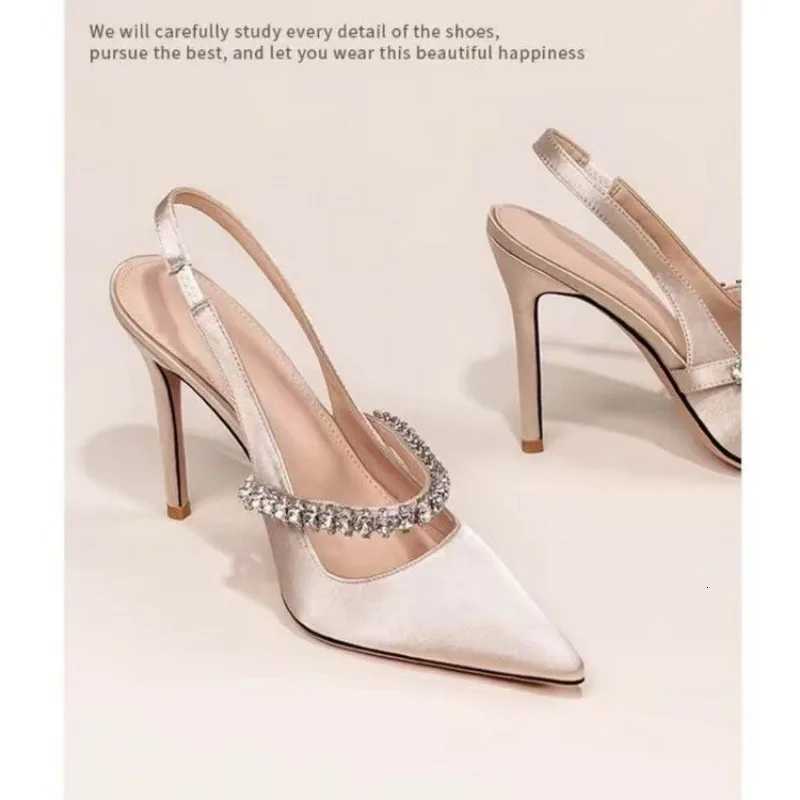 2025 New Womens Water Diamond Slim Heeled Pointed High-heeled Shoes with Headband and Sandals for Womens Singles W250814
