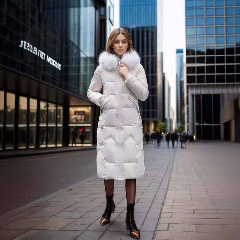 2025 Mid Length Winter New Fashion Slim Fit Over Knee Jacket With Large Fur Collar And Thick Cotton Coat Trendy
