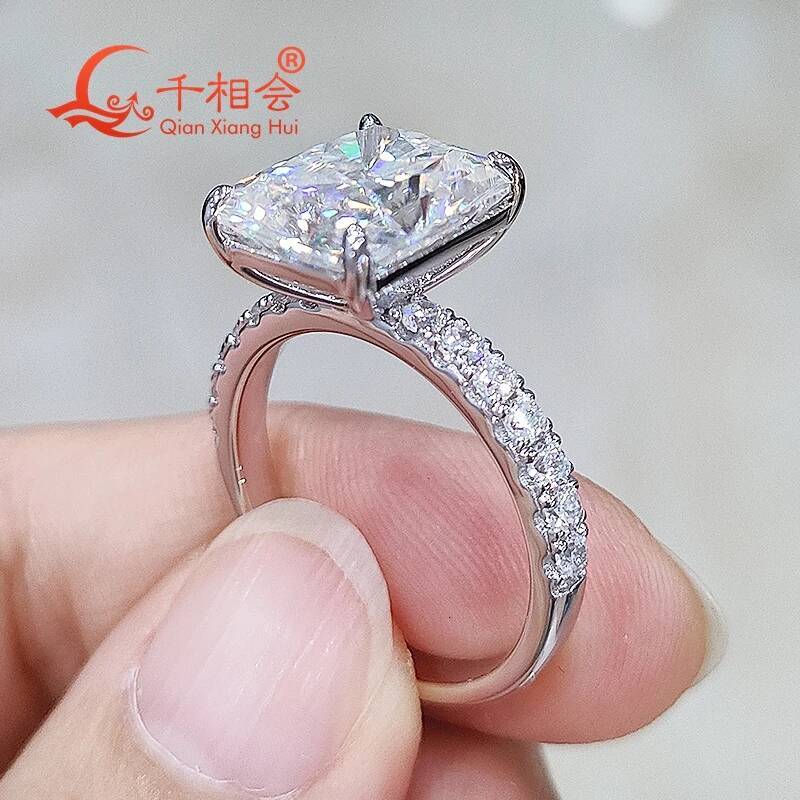 5ct Radiant Shape Full D VVS White Melee Moissanite Half Eternity Band S925 Sterling Silver Ring Engagement Jewelry for Ladies