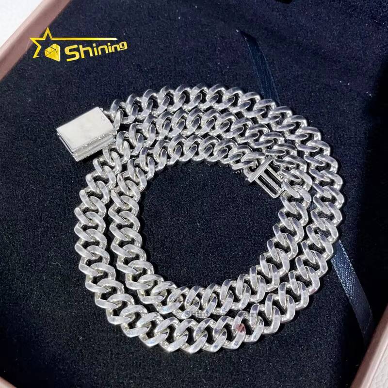 Stock Drop Shipping Silver 925 Men Fashion White Gold Solid Heavy Thick 13MM Iced Out Diamond Moissanite Cuban Chain