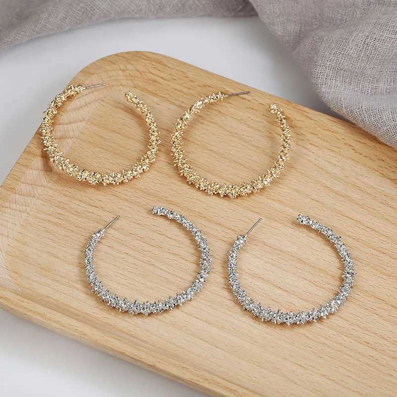 Fashion Hoop Earrings With Rhinestone Big Circle Earrings Simple Earrings Big Circle Gold Color Hoop Earrings For Women XJ250814