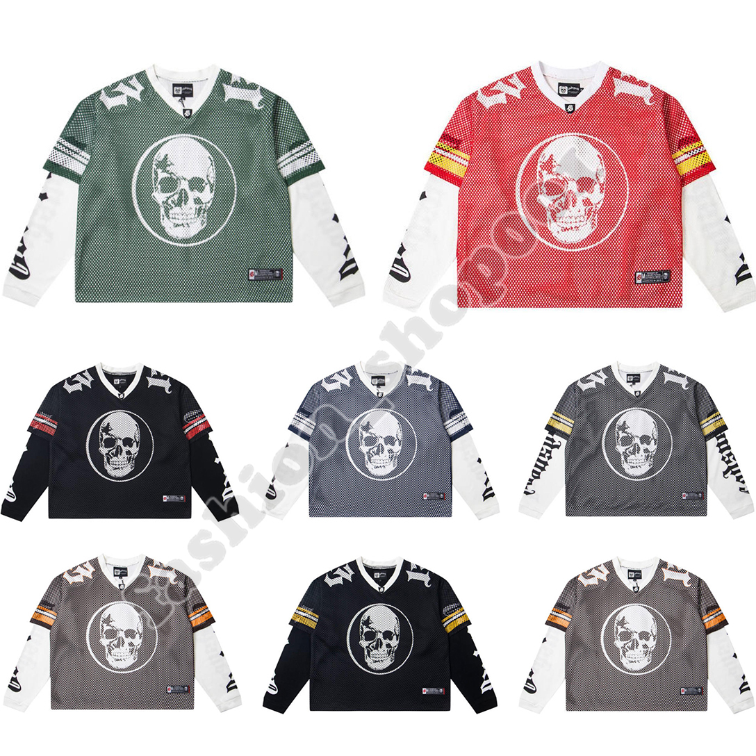god designer Long-sleeved mens sweatshirt men Printed hollowed-out womens top Skull sweatshirt V-neck New style Long-sleeved sports football T-shirt US size S-XL