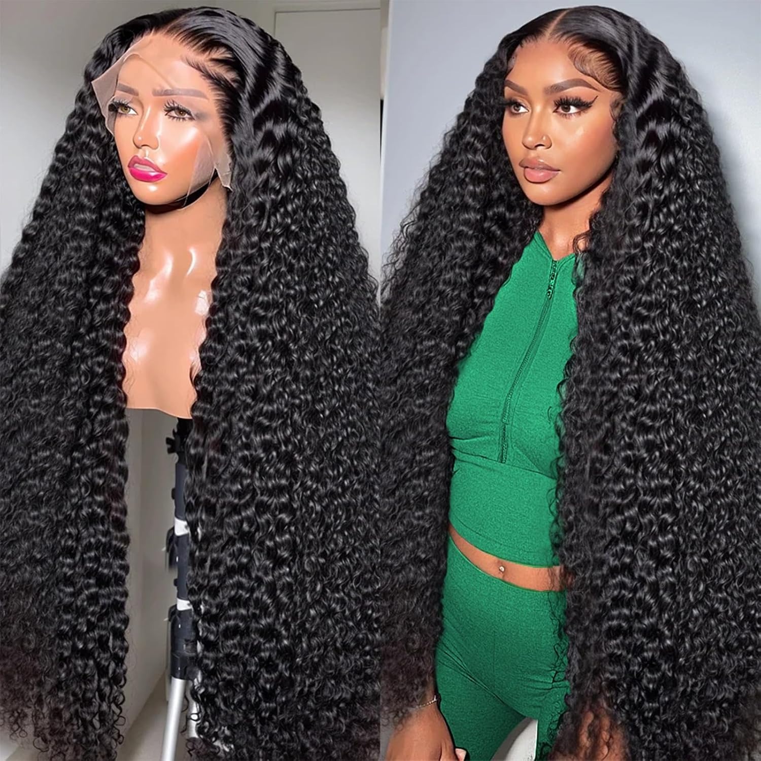 22 Inch Deep Wave Lace Front Wigs Human Hair 180% Density 13x4 HD Transparent Glueless Pre Plucked Curly Wig Wet and Wavy Wig Synthetic for Wemon
