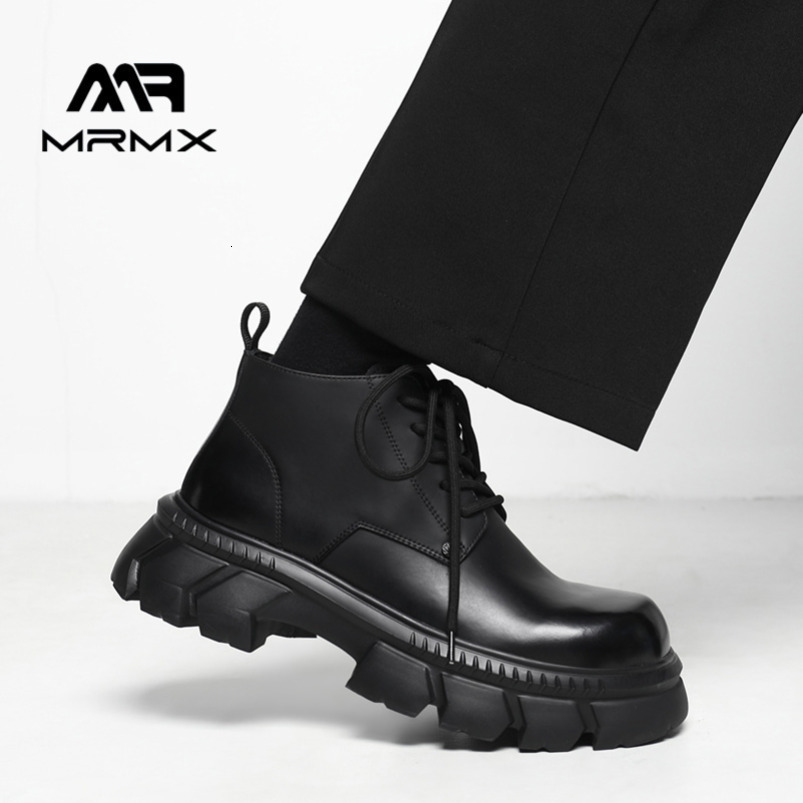 Men's Leather 2025 New High-top Derby Shoes British Style Versatile Black Thick-soled Height-increasing Casual Martin Boots