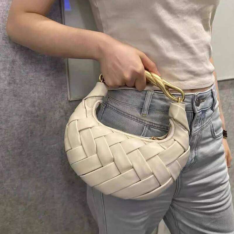 Classic Half Moon Bags For Women Designer Handbag And Purse 2025 New In PU Metal Top Handle Cross Braided Wrist Shoulder