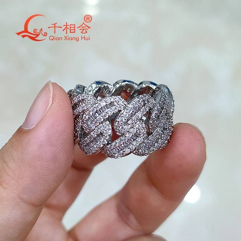 Small Square Half Moon Sterling S925 Silver Moissanite Hip Hop Diamond Ring 15mm for Men And Women