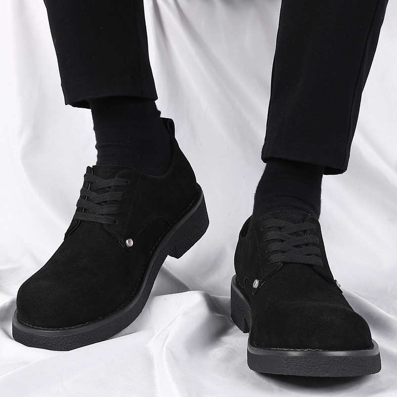 Derby 2025 Spring Big Men's Design British Style Breathable Round Toe Thick Sole Height Increasing Casual Shoes