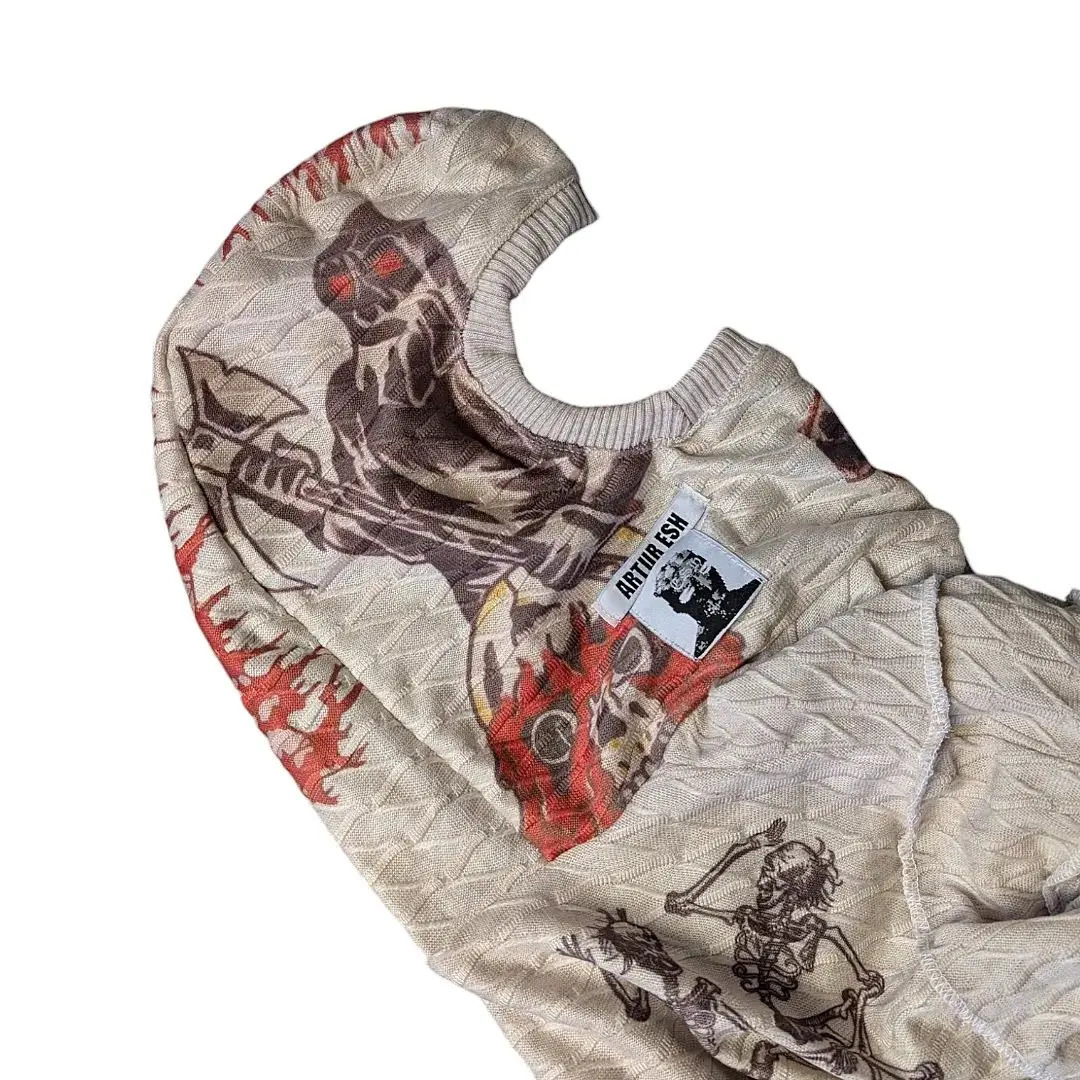 Streetwear Gothic Knitted Hood Mens Womens Clothing Tops Harajuku Retro Graphic Patchwork Fashion Oversized Knitted Sweatshirts 250813