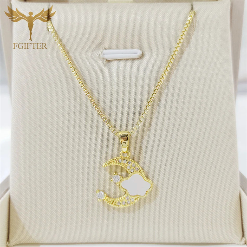 Stainless Steel Clavicle Chain Zircon Charm Copper Necklace Moon White Pearl Flake Drop Choker Womens Wedding Gift Boho Jewelry 250811