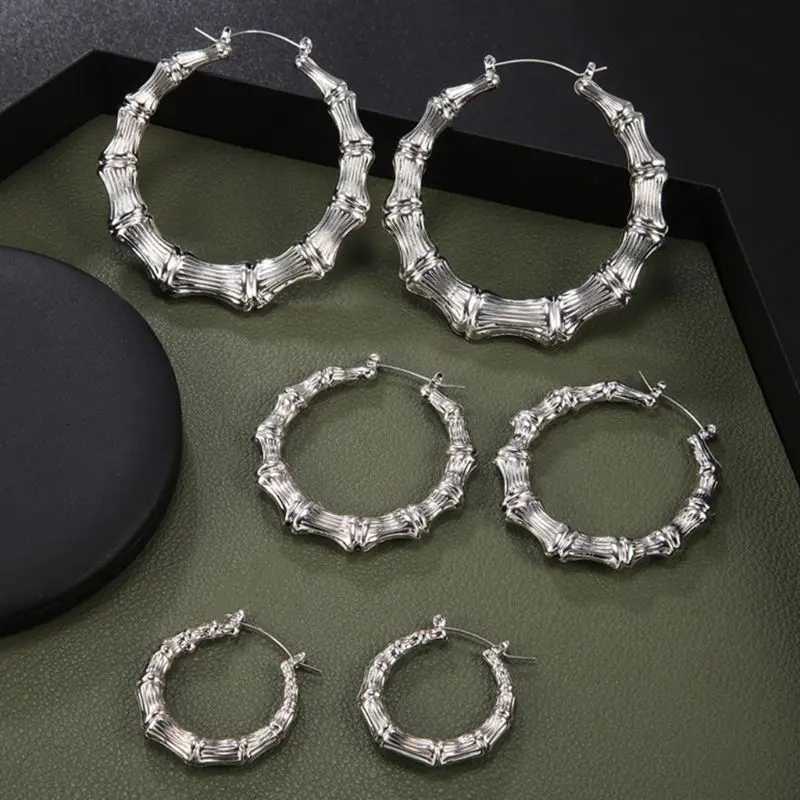 Punk Earrings Silver Gold Color Big Bamboo Circle Hoop Earrings Large Celebrity Earrings Hoops Jewelry Charms for Women XJ250814