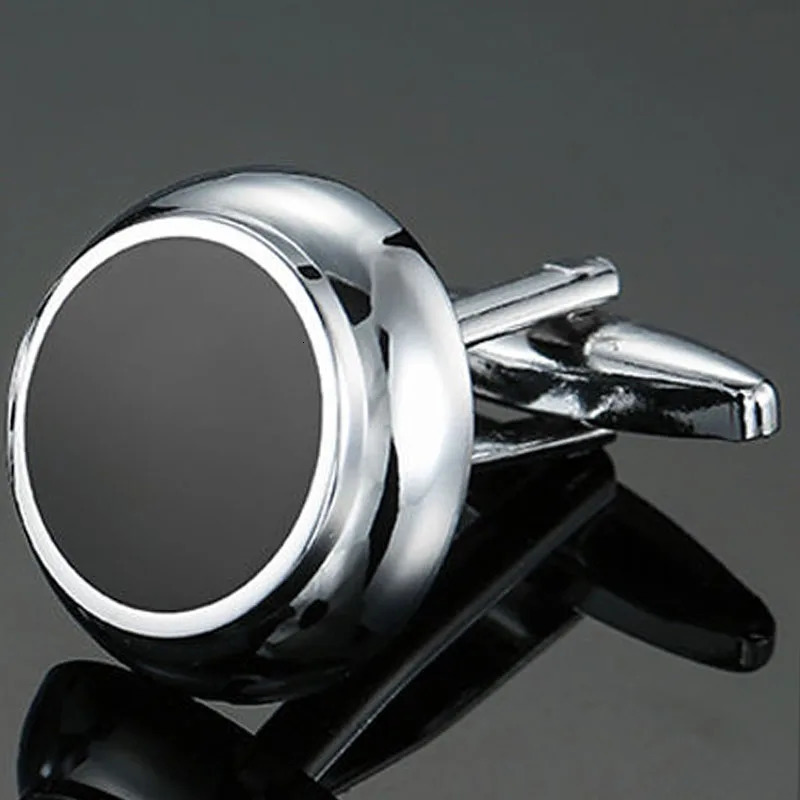 Classic n mens French shirt cuff button high quality copper silvery metallic Black Enamel CuffLinks 250812