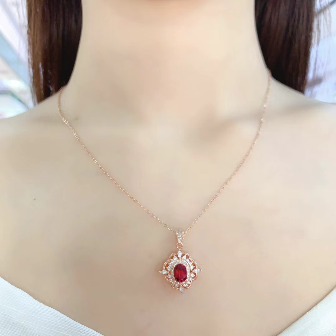 Vintage style natural garnet pendant for party 5mm*7mm 0.7ct VVS grade genuine pyrope garnet 925 silver necklace pendant