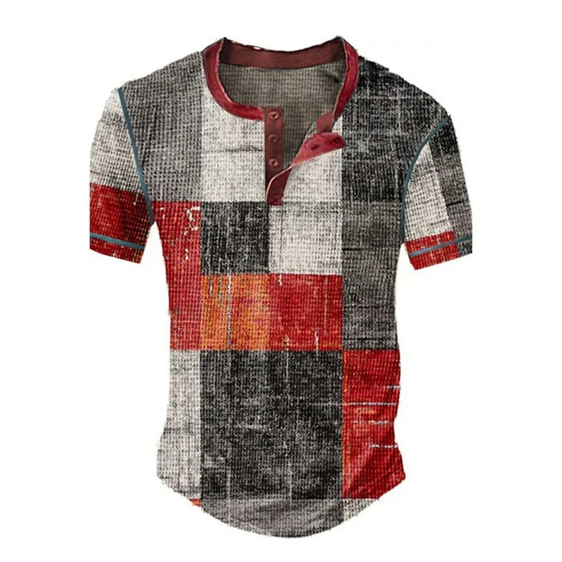 Summer 3D Printed Mens T Shirt Waffle Patchwork Textured T Shirt Cool Breathable Short Sleeve Vintage Casual Oversized Top 250813